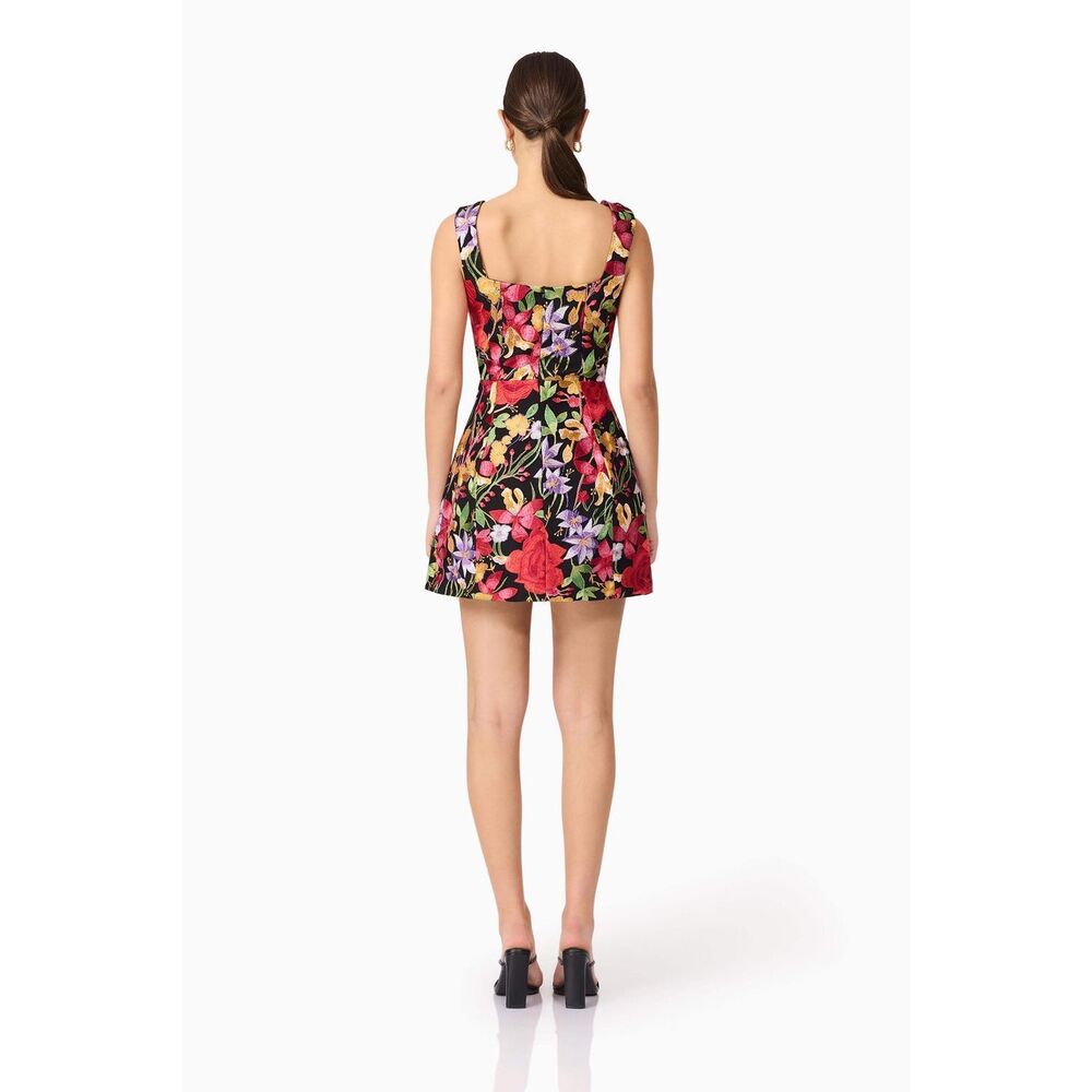 ELLIATT Talia Mini Dress Black Floral Wedding Guest Cocktail size M Flaw !! - Picture 5 of 9